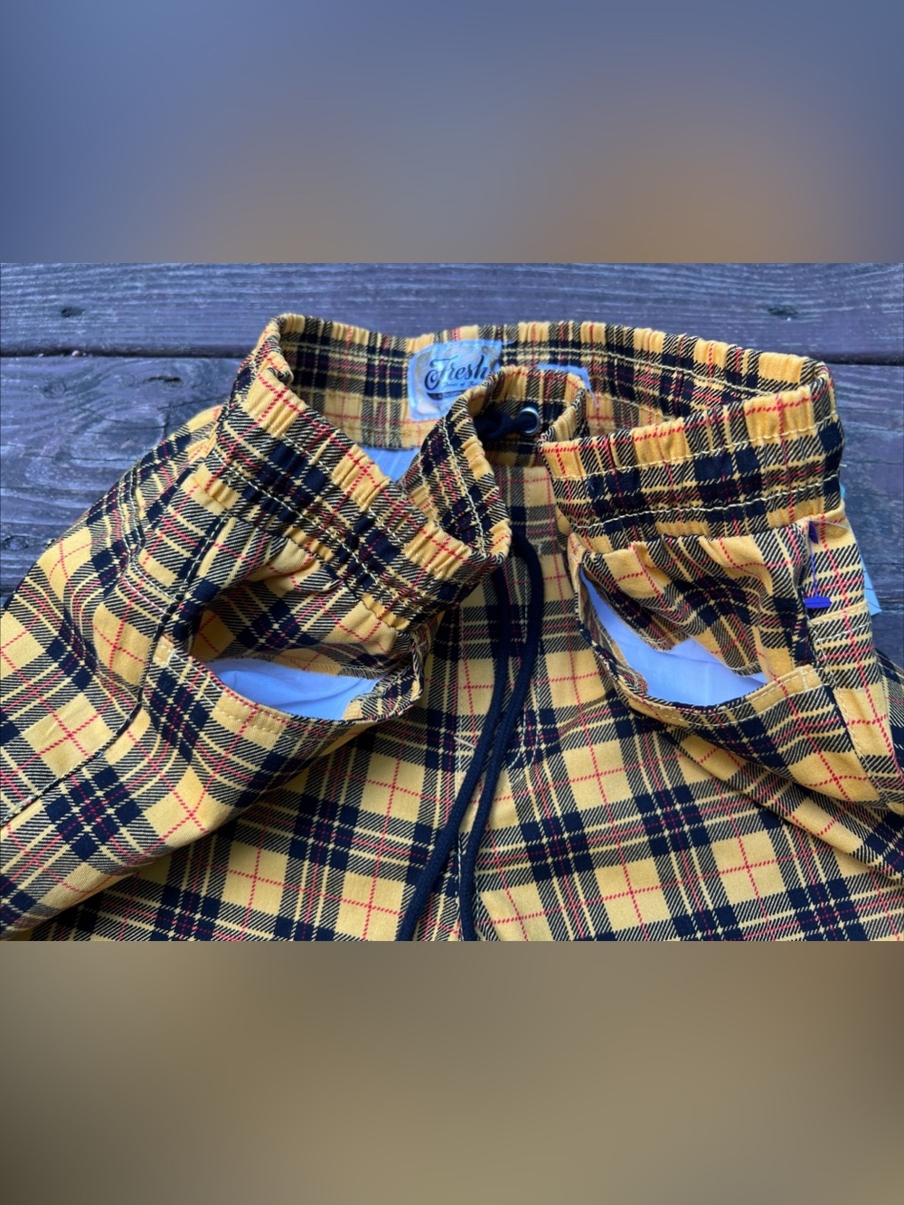 Drill Clothing Co. Fresh Prints of Bel-Air Stretch Twill Yellow Plaid Shorts|XL - Picture 11 of 14